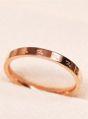 韩版优雅时尚风钛钢镀金花纹戒指