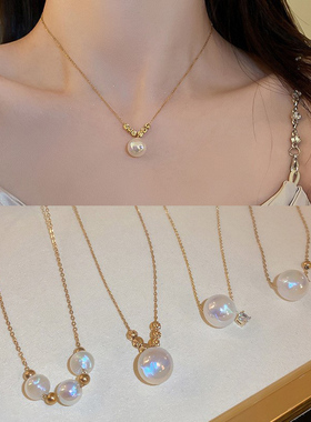 高级感韩国钛钢人鱼姬珍珠项链简约冷淡风锁骨链时尚OL气质百搭