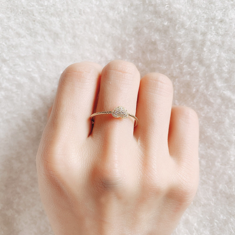 韩版气质优雅s925纯银镀14K黄金色爱心鸡心水晶戒指仿真女款钻戒