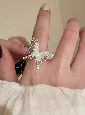 韩系超仙百搭炫彩蝴蝶可调节戒指女款轻奢高级感温柔气质开口指环