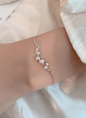 s925银叶子手链女款韩版小清新银杏叶文艺甜美设计感手饰品送女友