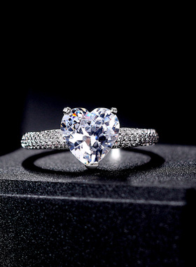 ins潮网红冷淡风结婚爱心满天星2克拉仿真钻戒鸡心锆石水晶戒指女