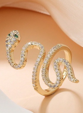 美式嘻哈个性满钻戒指小众灵蛇铜镶锆石缠绕指环百搭网红ins戒指