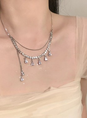 日韩新款高级时尚锆石水滴长款毛衣链女士轻奢气质清冷感颈链颈饰