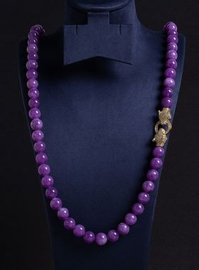 跨境新中式国风复古中古紫色串珠项链气质百搭宴会礼服配饰女项链
