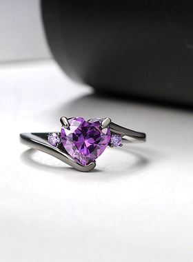 韩版个性夸张爱心黑色锆石戒指