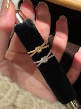 交织结绳knot戒指镀金拉丝时尚高级轻奢精致简约蝴蝶结麻花戒指女