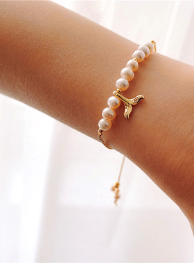 韩国海豚尾巴首饰品天然淡水珍珠