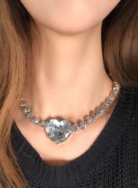 欧美夸张满钻心形颈链女choker 时尚设计感爱心宝石项链项饰