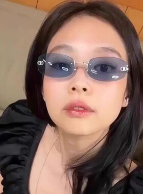 Jennie同款冰蓝色无框墨镜2025夏季新款高级感辣妹风Y2K太阳眼镜