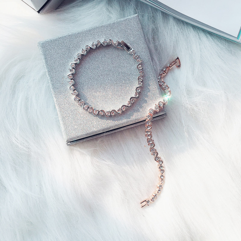 欧美时尚S型串联优雅精致手链 超闪水晶首饰 情人节礼物 饰品 女