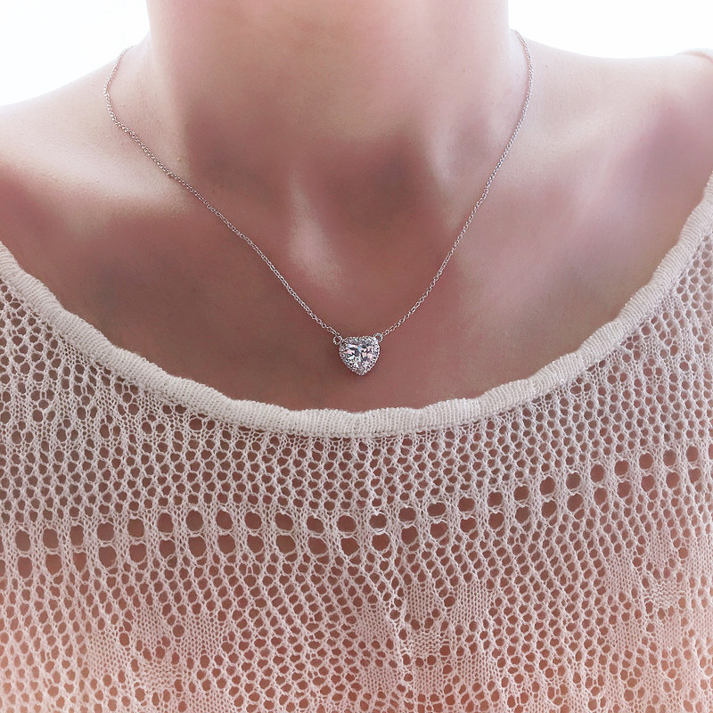时尚韩版 爱心豪华款仿真钻石项链 鸡心水晶锁骨链 防过敏饰品 女