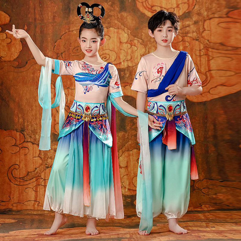 儿童敦煌飞天舞蹈演出服女飘逸图片