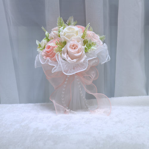 新娘结婚出嫁手捧花成品仿真花珍珠波浪纱手捧花束闺蜜结婚礼物