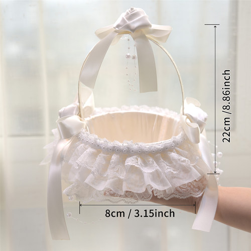 婚礼花童小花篮子撒花瓣送戒指新娘伴娘手提藤编蕾丝节日表演