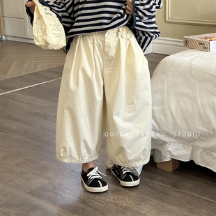 韓版 兒童褲 女童高腰休閑褲 寶寶洋氣百搭闊腿九分褲 子2025春秋新品
