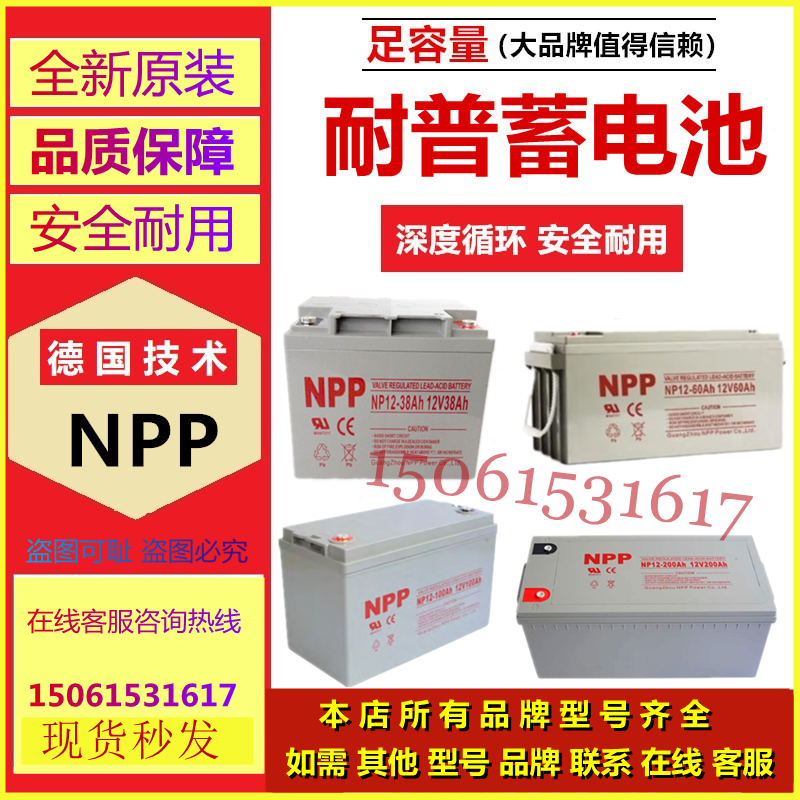 NPP耐普蓄电池NP12-38AH 12V38AH铅酸免维护直流屏UPS/EPS机房用