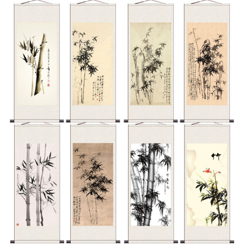 郑板桥竹子画卷轴风水招财竖版