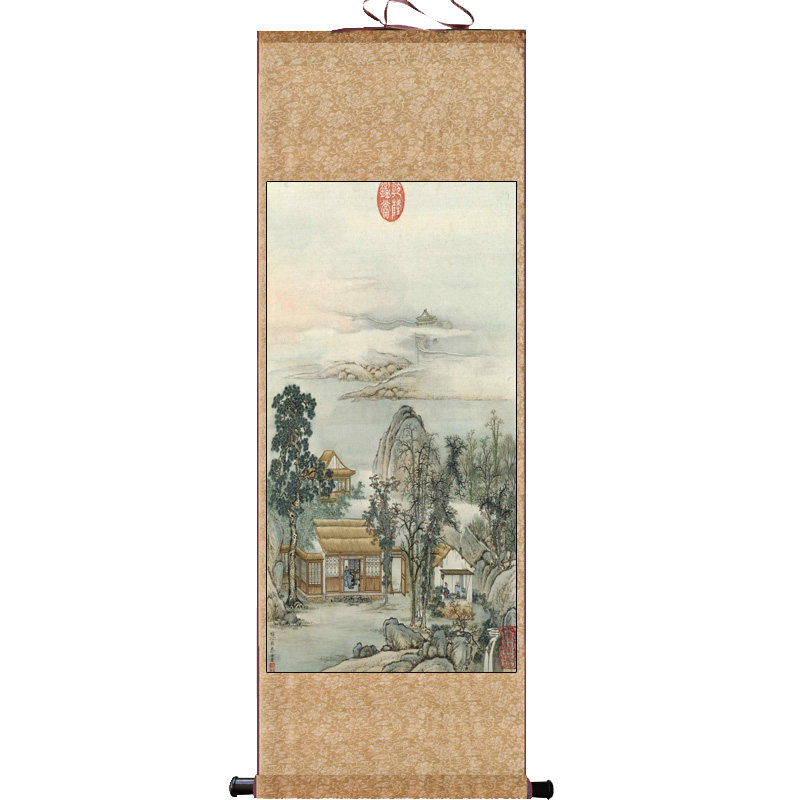 清 陈枚 山水楼阁条幅挂画办公室山水画卷轴画国画仿古画中国风