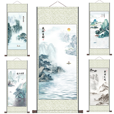 禅意山水画招财画迎客松微喷
