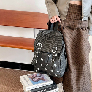 hugyourskin韩国小众女包25夏Y2K波点条纹星星牛仔双肩包书包背包