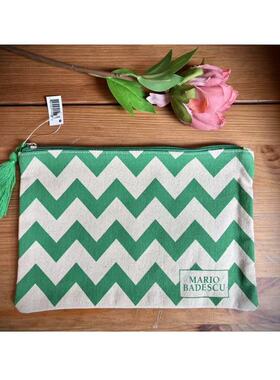 68包邮｜护肤品牌健康元气绿麻自然色薄款波浪花纹绿色流苏收纳包