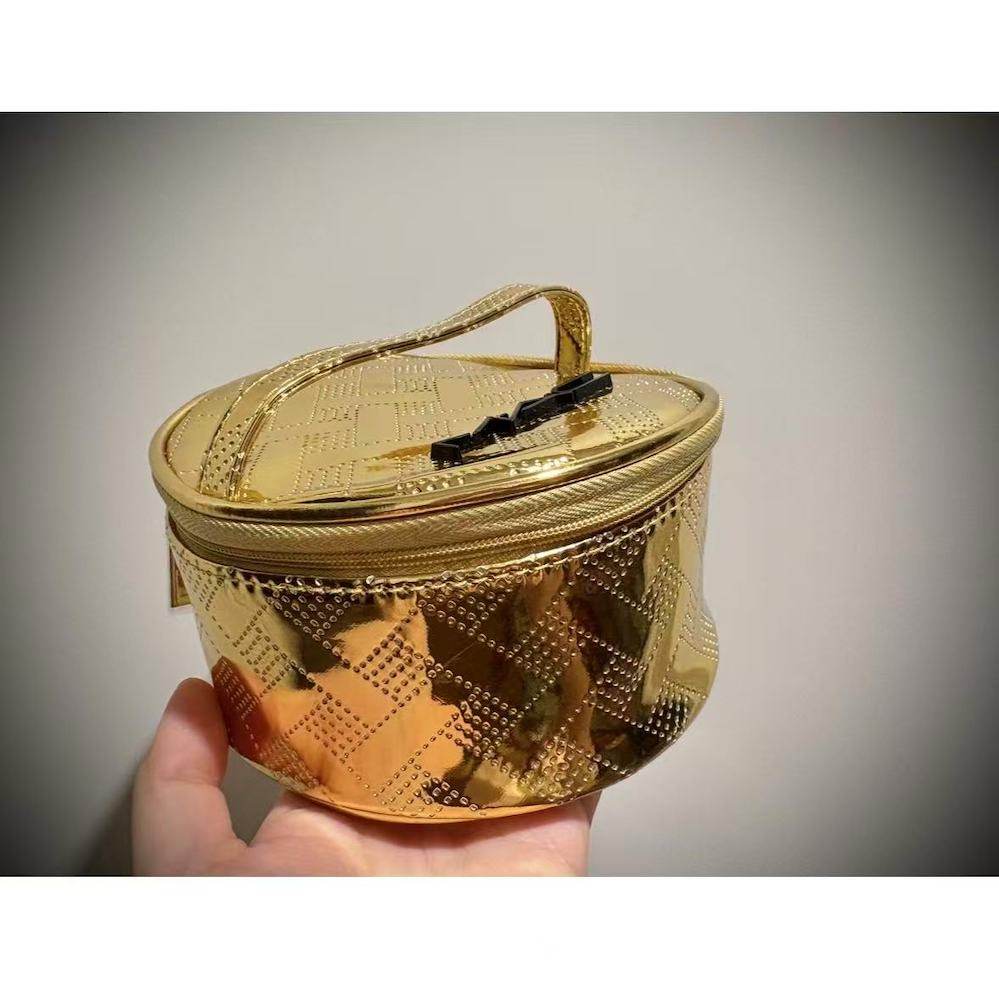 68包邮｜出口欧美尾货金色软PU高级立体小圆筒手提化妆收纳箱包,收纳整理,化妆包,淘宝优惠券,粉丝福利购,淘宝优惠卷