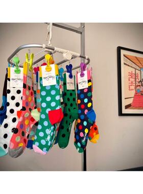 68包邮｜圣诞礼物！时尚复古Happy彩色波点拼色撞色弹力中筒袜