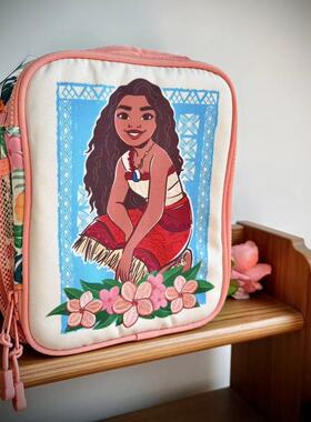 68包邮｜出口欧美海洋奇缘公主暖橘粉色刺绣花朵手提保温带饭包