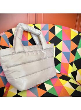 68包邮｜出口韩国韩版洋气百搭大象奶奶灰秋冬蓬松棉羽绒棉手提包