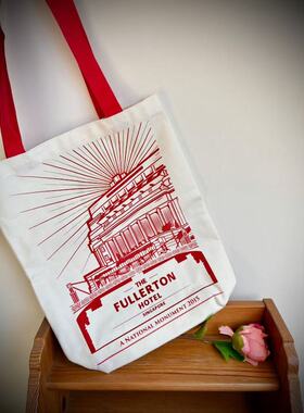 68包邮｜新加坡五星酒店限量纪念经典红白烫金厚实大容量帆布包