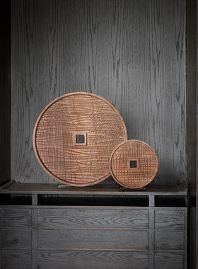 样板房玄关创意圆形木雕装饰品摆件民宿酒店侘寂风设计师家居饰品