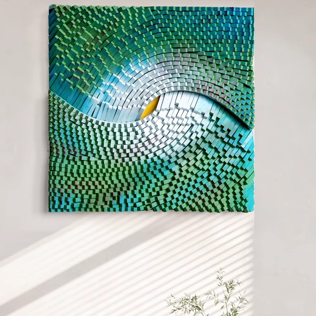 现代简约渐变色木块抽象立体玄关装饰画高档样板房挂画手工实物画图片