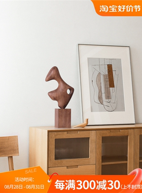 民宿酒店室内软装创意抽象木雕摆件样板间客厅玄关装饰雕塑艺术品