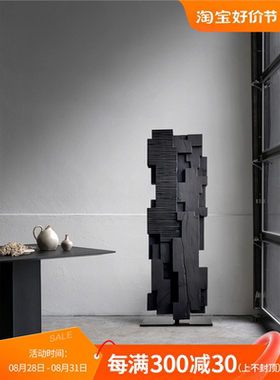 侘寂风落地木雕大摆件酒店茶室玄关软装艺术装置样板间雕塑装饰品
