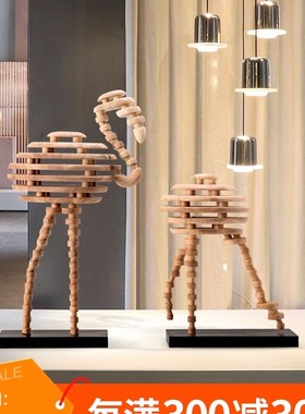 火烈鸟木质工艺品抽象动物雕塑摆件展厅门店橱窗落地装饰艺术装置