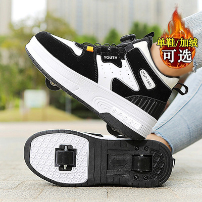 男童暴走鞋加绒保暖二棉2025冬季新款一键收缩儿童学生暴走轮滑鞋