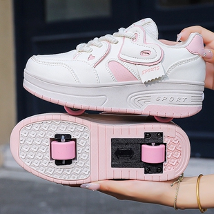 女童暴走鞋2026新款双轮可收缩儿童运动鞋小学生中大童隐形轮滑鞋