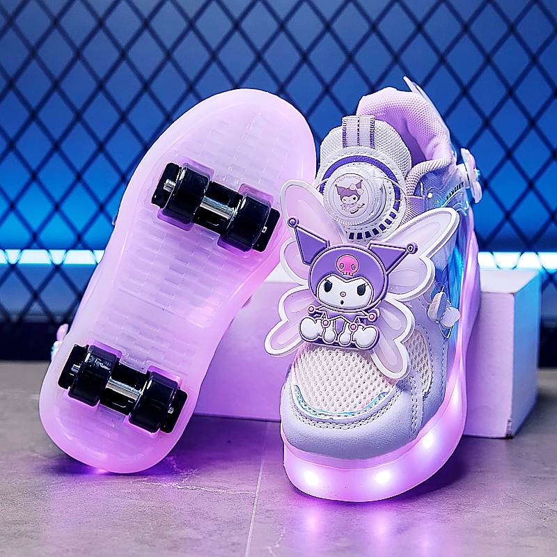 库洛米女童暴走鞋2025新款飞行运动儿童鞋学生亮灯隐形暴走轮滑鞋