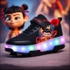 亮灯可充电带刹车儿童暴走轮滑鞋 男童暴走鞋 隐形四轮可收缩飞行鞋