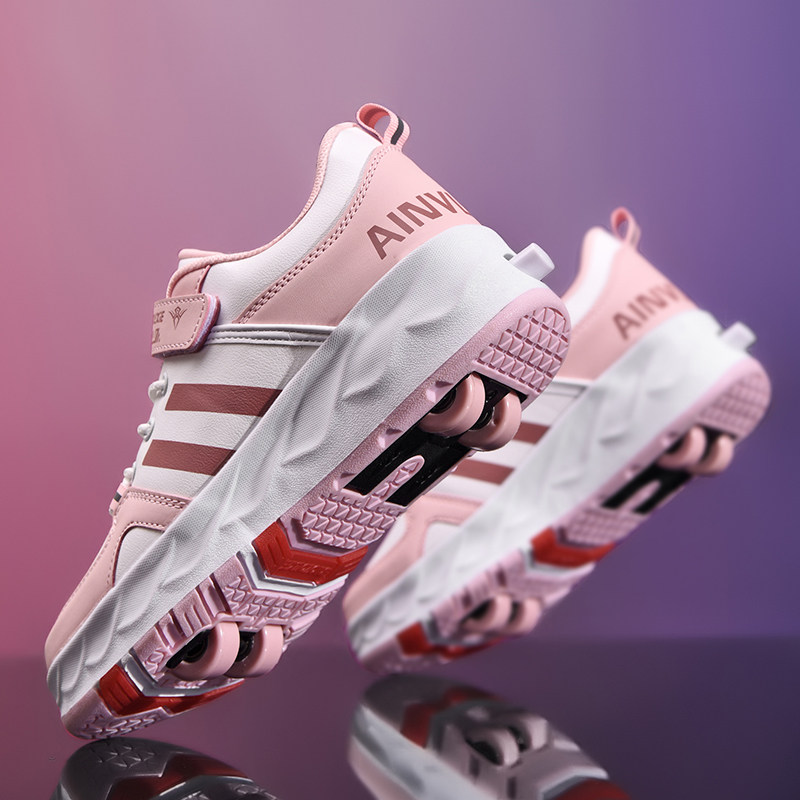 暴走鞋女童2026新款隐形运动鞋四轮可收缩儿童鞋子学生飞行轮滑鞋