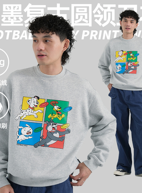 TBALLER 2025新款小狗印花重磅圆领卫衣男潮牌美式加绒小众情侣