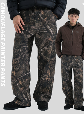 TBALLER 2025新款树叶迷彩长裤男复古做旧廓形弯刀工装裤cleanfit