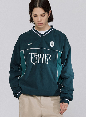 TBALLER 2024新款v领梭织足球运动衫男长袖潮牌日系撞色blokecore