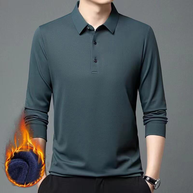 加绒加厚长袖T恤男士秋冬季商务休闲翻领保暖打底Polo衫卫衣