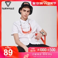 thời trang in bình thường mô hình cơ bản Đánh Fairwhale mùa hè đàn ông mới của chỉ cổ áo ngắn tay nam áo kinh doanh - Áo áo sơ mi tay bồng hàn quốc