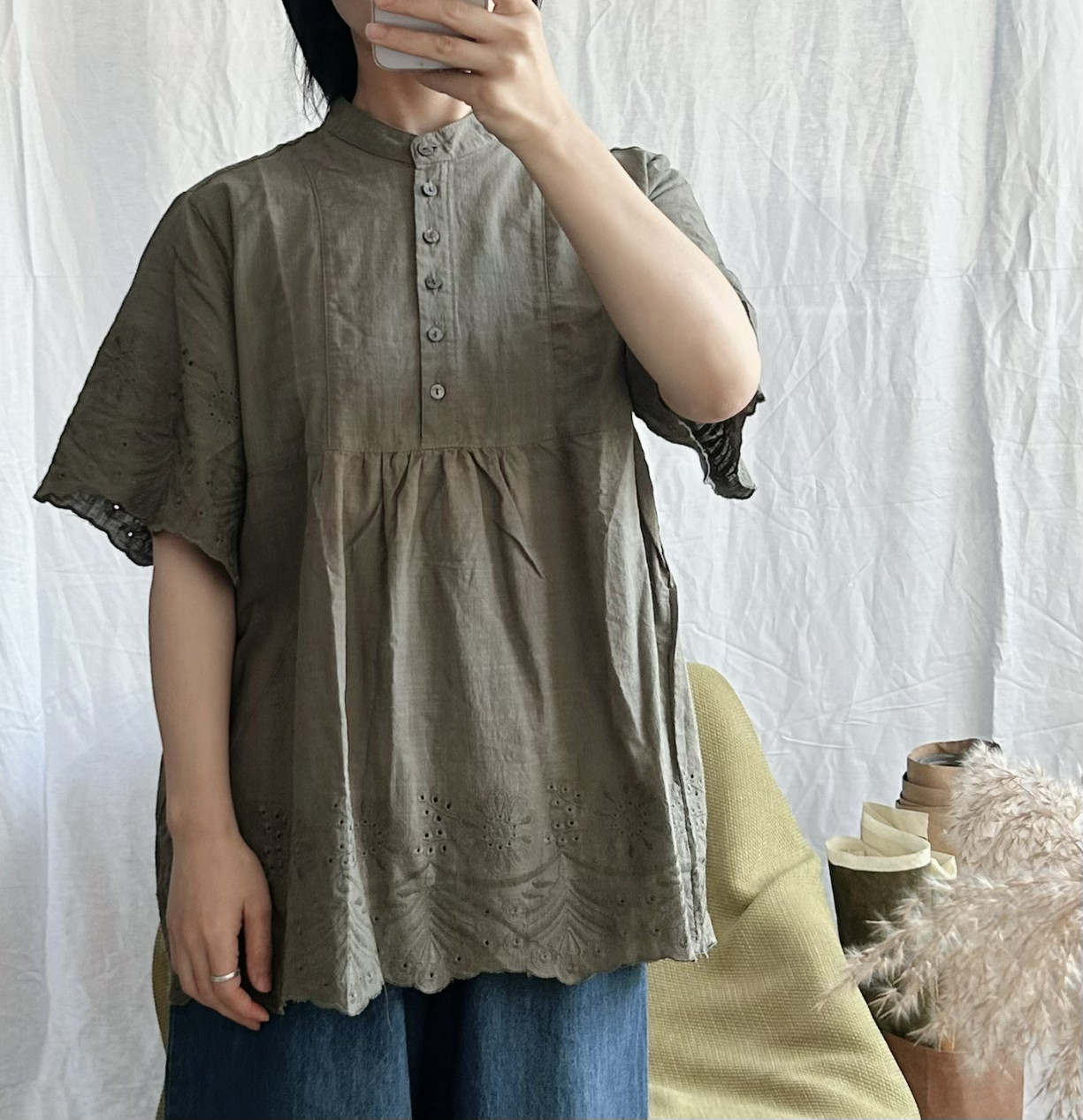 棉麻娃娃衫薄款套头宽松上衣女式文艺复古小立领大码衬衫