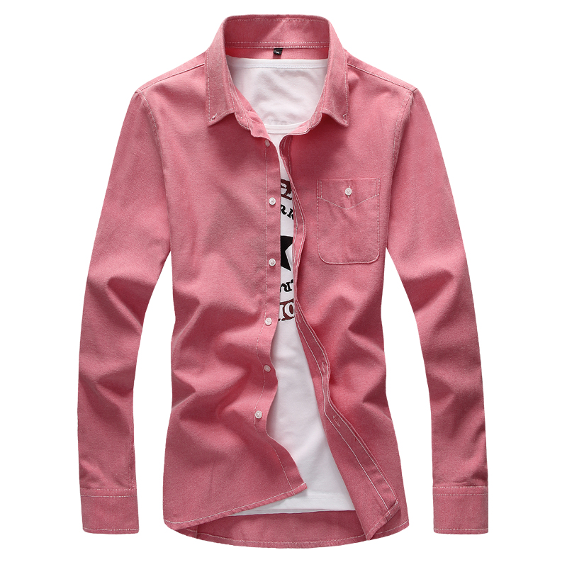 春季纯棉牛津纺衬衫男士长袖