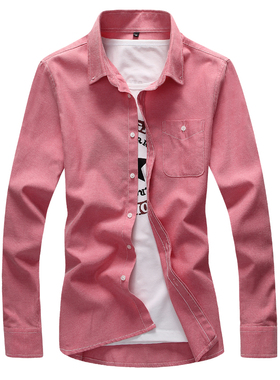 冬季纯棉牛津纺衬衫男士长袖修身商务休闲春厚免熨纯色白衬衣大码