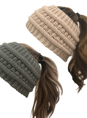 毛线帽女冬天包头漏顶保暖针织马尾帽无顶发带空顶套头帽秋冬没顶